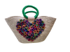 Applique Heart Woven Bag with Green Satin Wrapped Handle