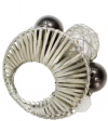 Pearl and Black Ball Napkin Ring in Silver Set/4