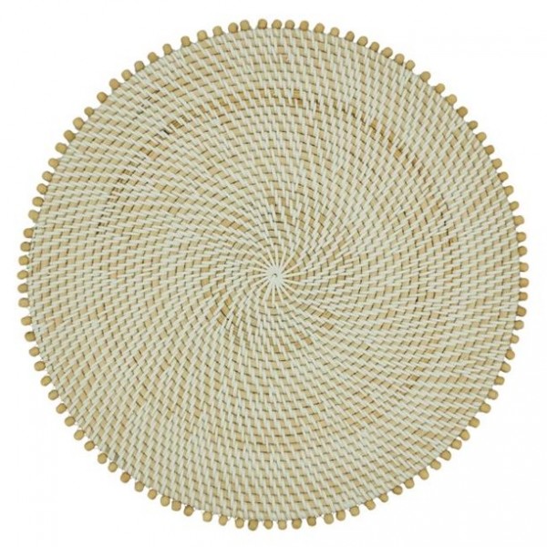 Natural Beaded Border Rattan Placemat Set/4
