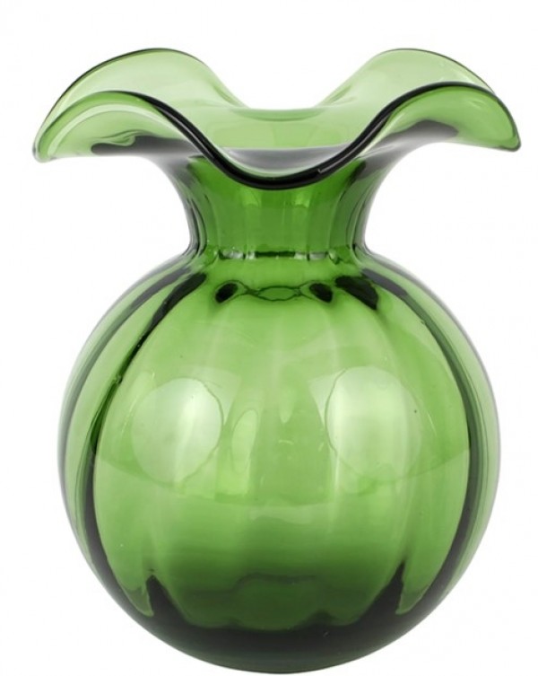 Hibiscus Glass Dark Green Medium Fluted Vase