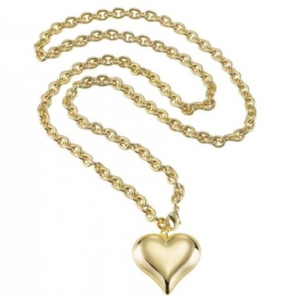 Puffed Heart Necklace Long in Gold