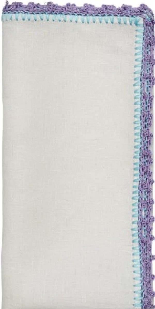 Knotted Edge Napkin in White, Lilac & Blue, Set/4