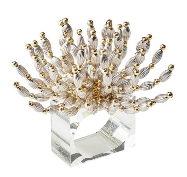 Bead Burst Napkin Ring in Silver & Gold Set/4