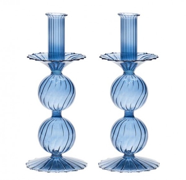 Bella Short Candle Holder in Cadet Set/2