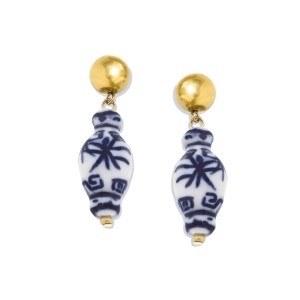 Blue and White Ginger Jar Drop Earrings