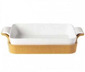 White Rectangular Baker with Cork Tray Ensemble