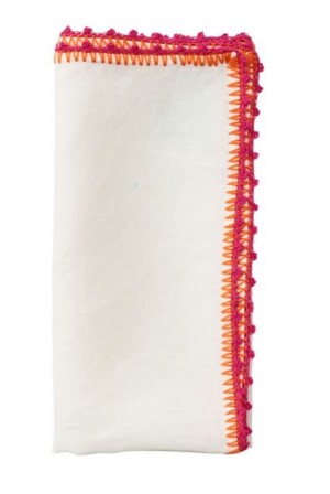 Knotted Edge Napkins in White, Pink and Orange Set/4