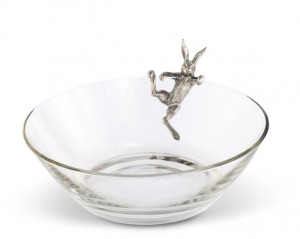 Climbing Bunny Glass and Pewter Serving Bowl