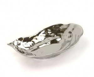Large Silver Ceramic Oyster Bowl