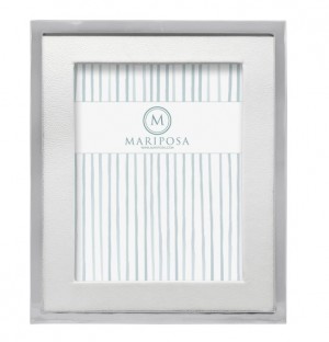 White Leather with Metal Border 8x10 Frame