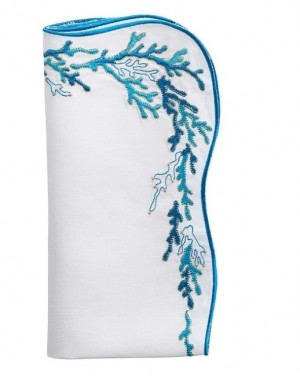 Reef Napkin in White, Turquoise and Gold Set/4