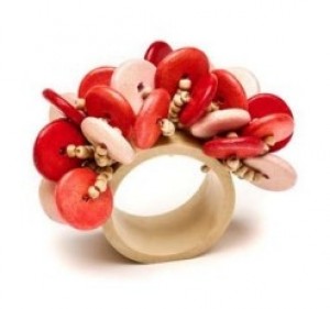 Wood Coin Beads Napkin Ring in Coral Set/4