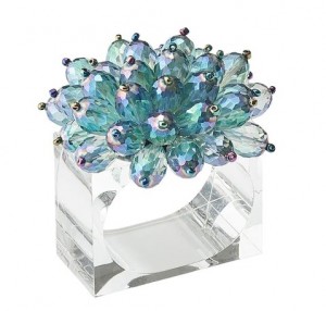 Zinnia Napkin Ring in Blue and Green Set/4