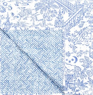 Pagoda Toile Blue and White 70" Square Reversible Tablecloth