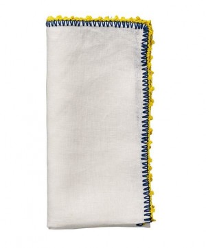 Knotted Edge Napkins in Blue and Yellow Set/4