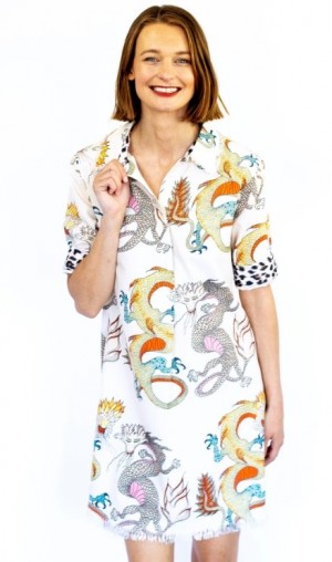 The Chatham Dress in Ivory Dragon Print