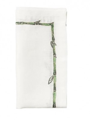 Bamboo Napkin in White, Green and Gold Set/4