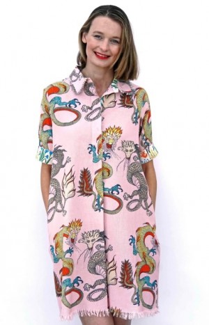 The Chatham Dress in Pink Dragon Print