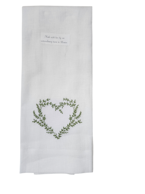 Embroidered Linen Heart Guest Towel