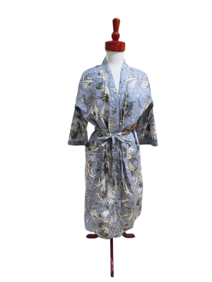 Grey Tropical Monkey Kimono Cotton Robe