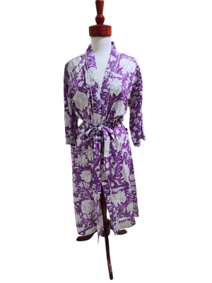 Purple Floral Fields Kimono Cotton Robe