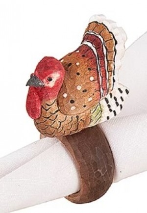 Wood Turkey Napkin Ring Set/6