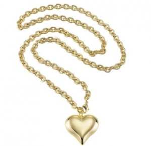 Puffed Heart Necklace Long in Gold