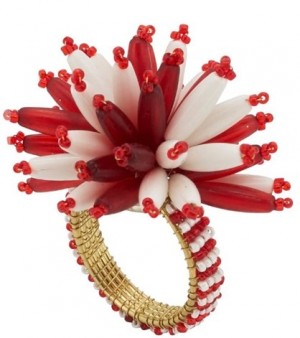 Red and White Beaded Napkin Ring Set/4