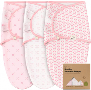 3pk Soothe Baby Swaddles 0-3 Months, Sleep Sack For Newborns in Blossom