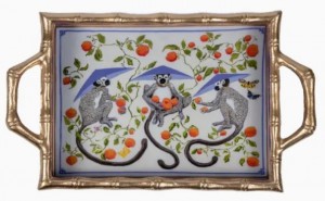 Monkey Trio Enameled Chang Mai Tray 