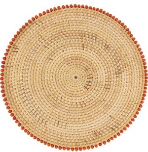 Orange Beaded Border Rattan Placemat Set/4