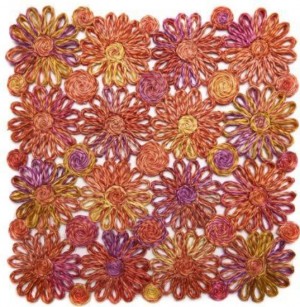 Patchwork Daisy Square Placemat in Coral Set/4