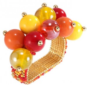 Jubilant Red/Orange Beaded Napkin Ring Set/4