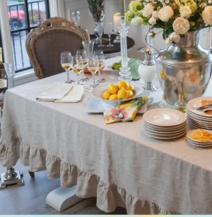 Rectangular Ruffle Linen Tablecloth
