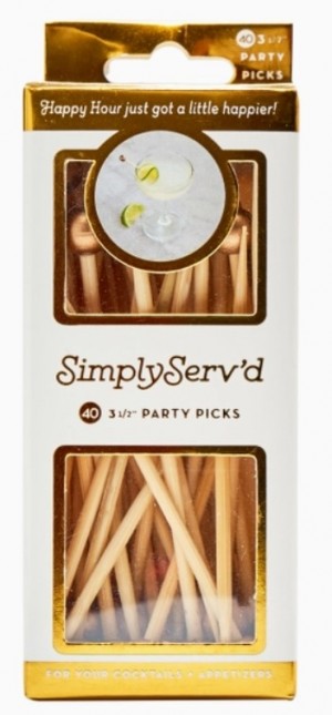 Party Pick Fancy Bamboo Toothpick Small 3.5" Gold Ball 40pk