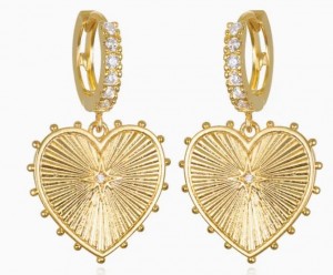 Beaded Heart Huggies-Gold