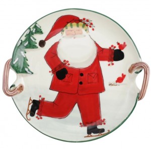 Old St. Nick Handled Round Platter Ice Skating