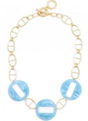 Mariner Chain and Light Blue Resin Cloud Links Collar Necklace