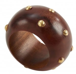 Studded Wood Napkin Rings Set/4