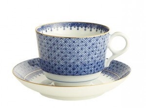Cobalt Blue Lace Tea Cup and Saucer