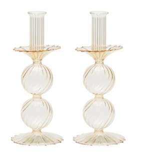 Bella Short Glass Candlestick in Champagne Set/2