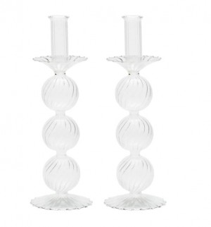 Iris Tall Glass Candlestick in Clear Set/2