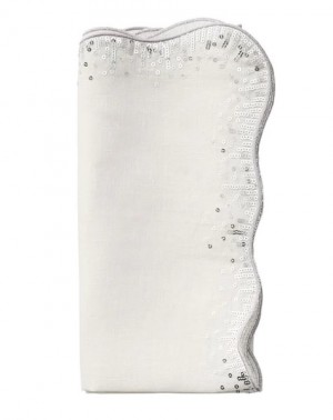 Sequin Spray Napkin in White and Silver Set/4