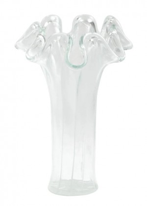 Onda Glass Clear with White Lines Short Vase