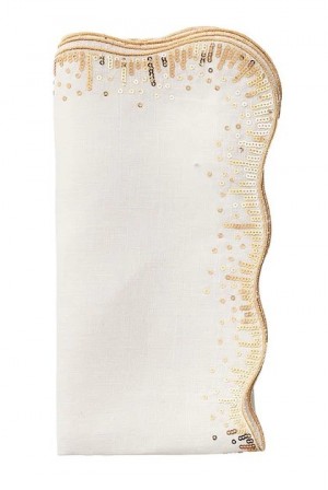 Sequin Spray Napkin in White and Gold Set/4