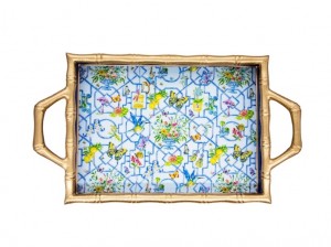 Wonderland Blue Enameled Chang Mai Bamboo Tray