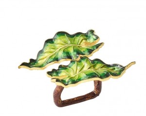 Fern Napkin Ring in Green & Gold Set/ 4 in a Gift Box