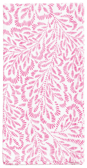 Block Print Leaves Cotton Dinner Napkins in Fuchsia and White Set/4