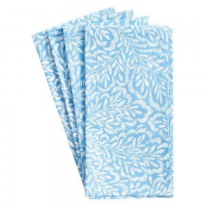 Block Print Leaves Cotton Dinner Napkins in Blue & White Set/4