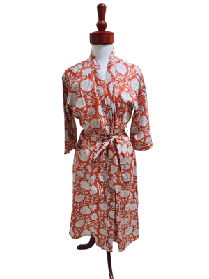 Orange Chrysanthemum Kimono Cotton Robe 